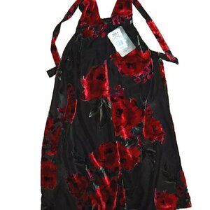 LILY ROSE Velvet Red Roses Dark Floral Tie Back Dress Size S MSRP $48